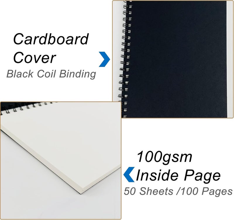 DSTELIN Blank Spiral Notebook, 3-Pack, Soft Cover, Sketch book, 100 Pages / 50 Sheets, 7.5 inch x 5.1 inch, 100GSM, (Black) - Image 4